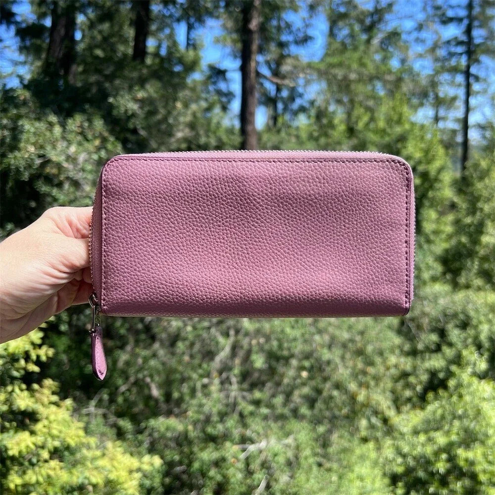 COACH Long Zip-Around Wallet Pink/Purple Pebble Leather Silver Hardware AUTHENTC